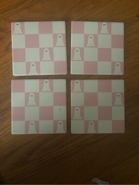 Pink Ghost Checker Coasters - Home Party Supplies